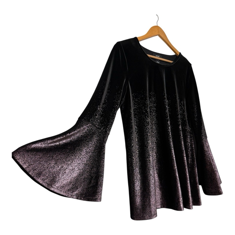 Alfani Velvet Shimmer Dark Purple Black Top Flare Sleeves Goth Halloween Medium